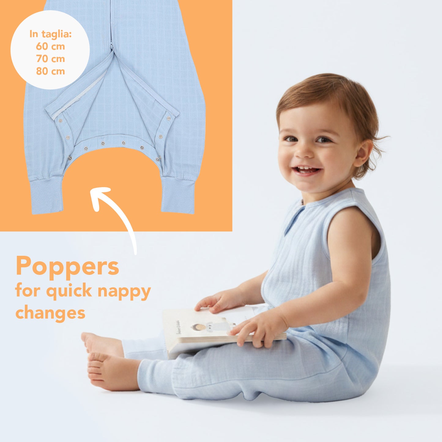 Muslin Sleeping Bag with Feet - 0.5 Tog_Powder Blue_3_422
