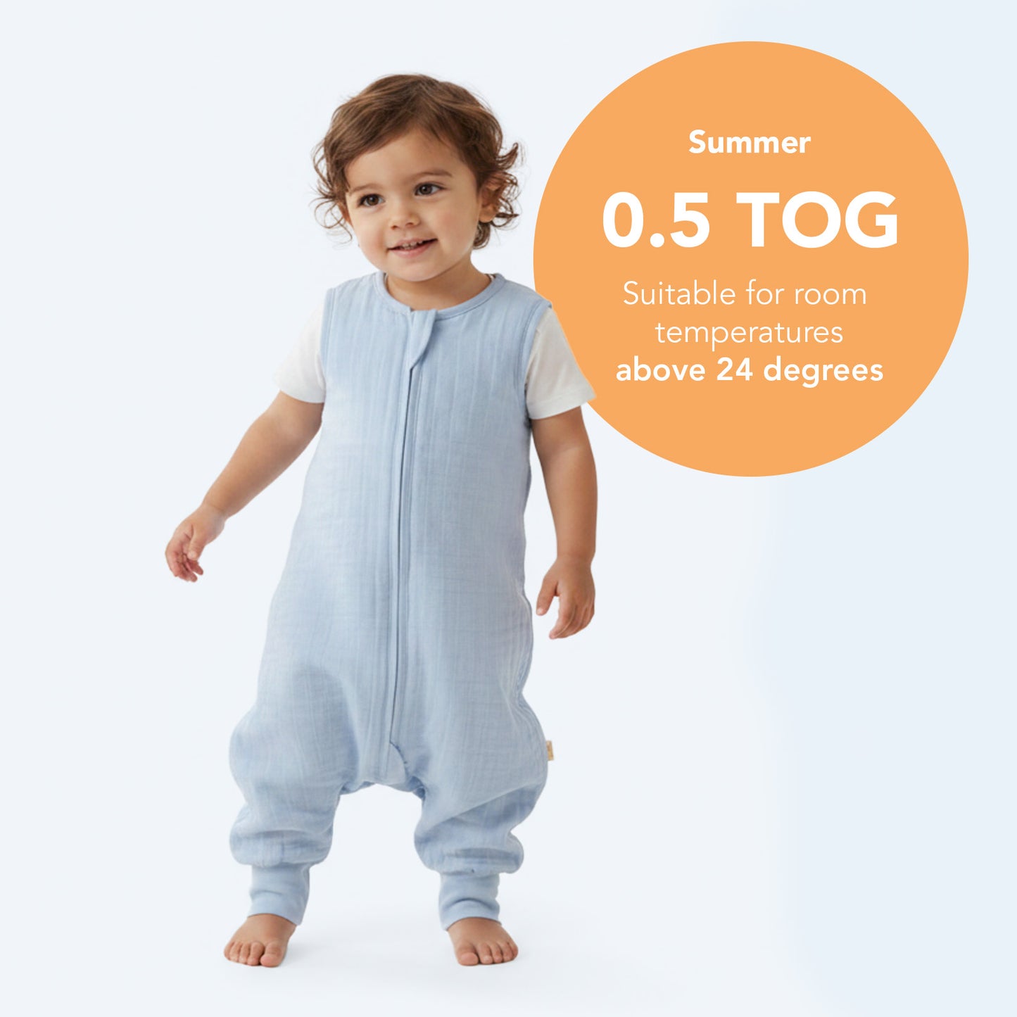 Muslin Sleeping Bag with Feet - 0.5 Tog_Powder Blue_5_422