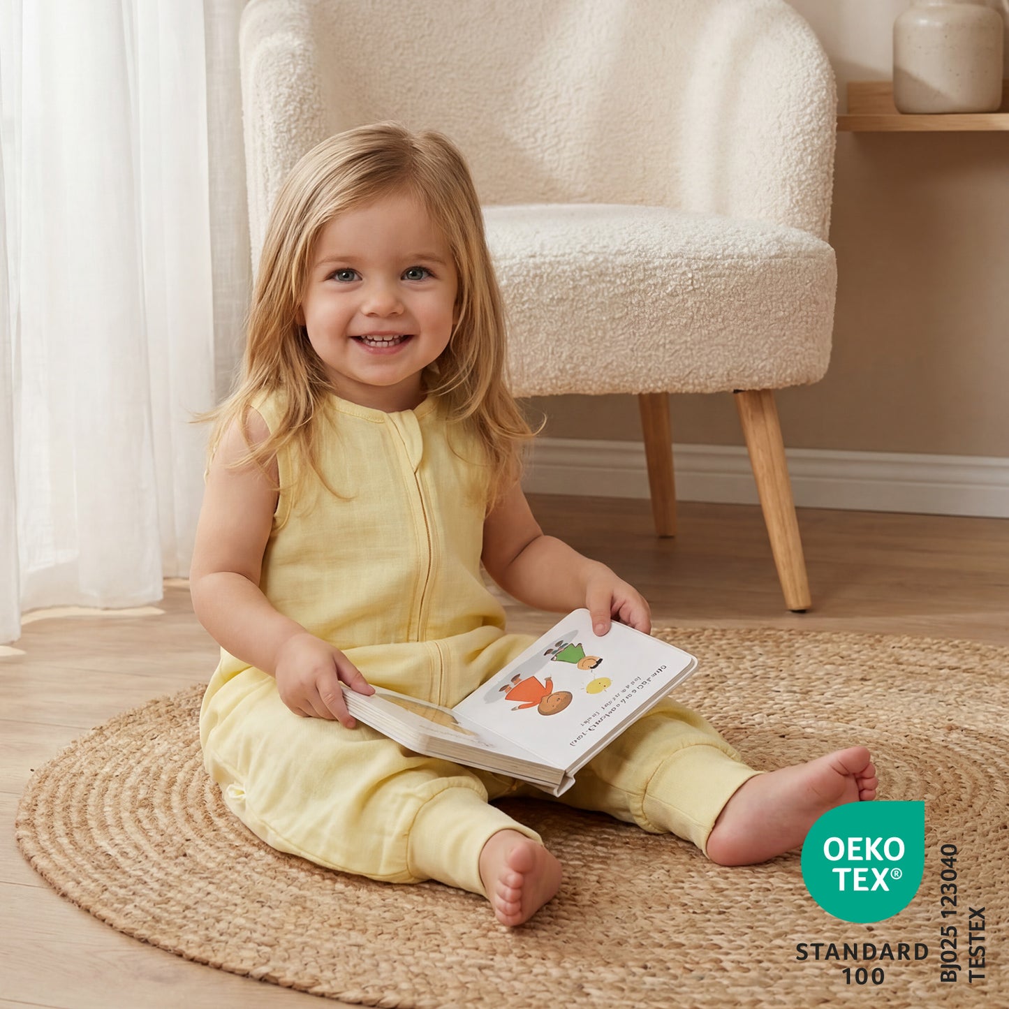 Muslin Sleeping Bag with Feet - 0.5 Tog_Soft Yellow_2_422