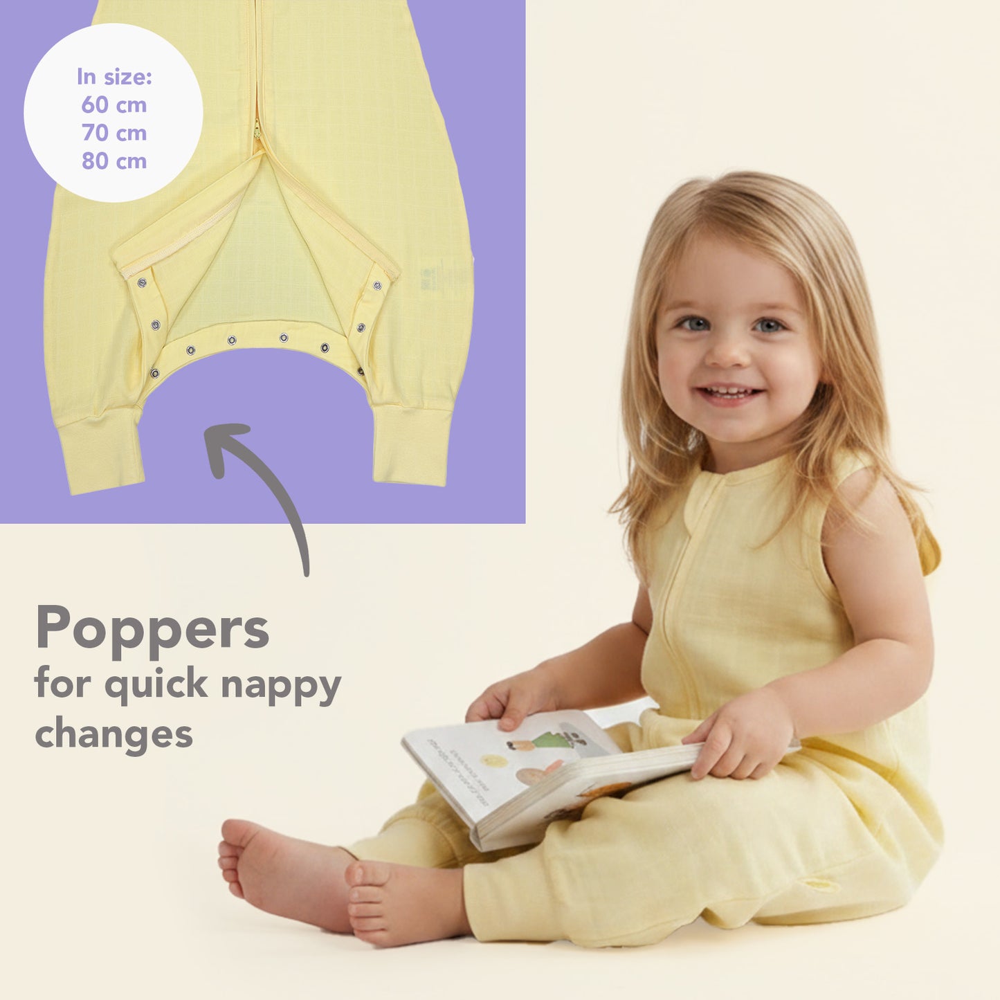 Muslin Sleeping Bag with Feet - 0.5 Tog_Soft Yellow_3_422