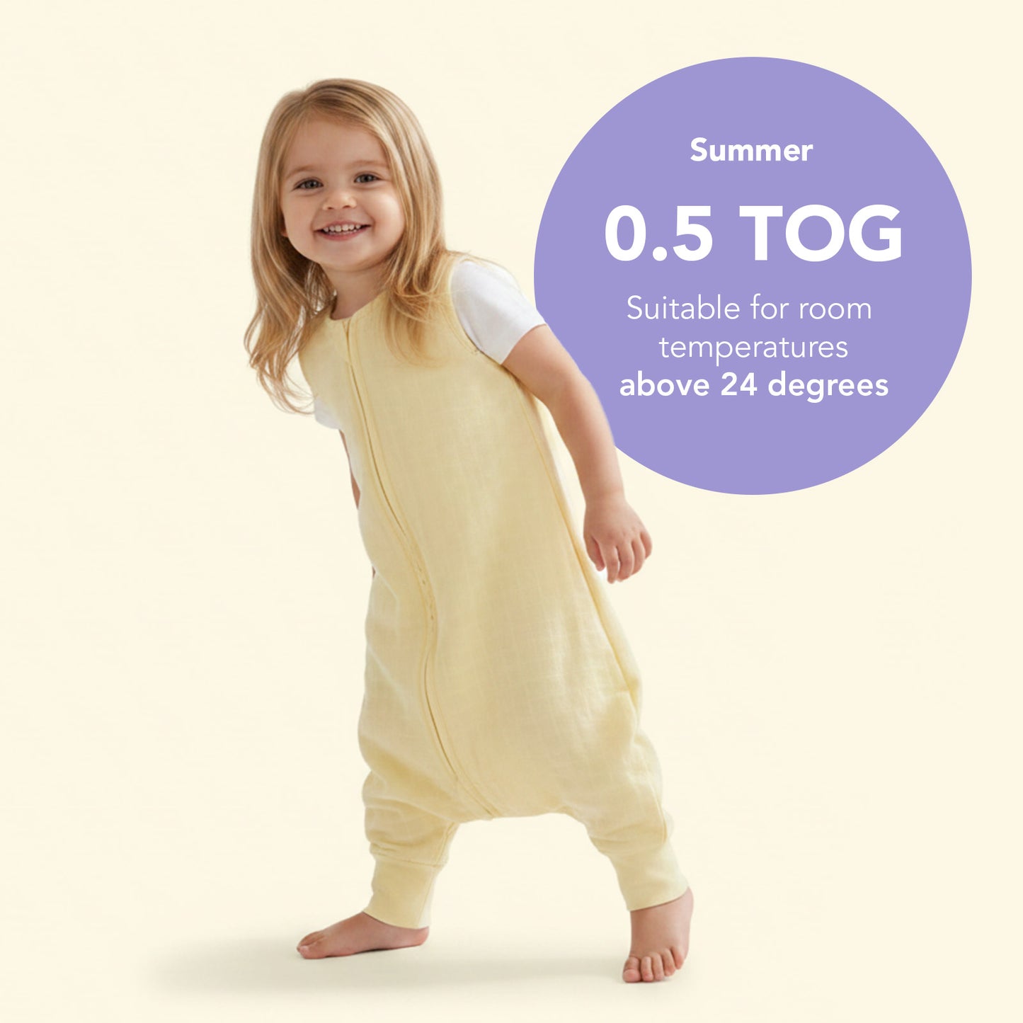 Muslin Sleeping Bag with Feet - 0.5 Tog_Soft Yellow_5_422