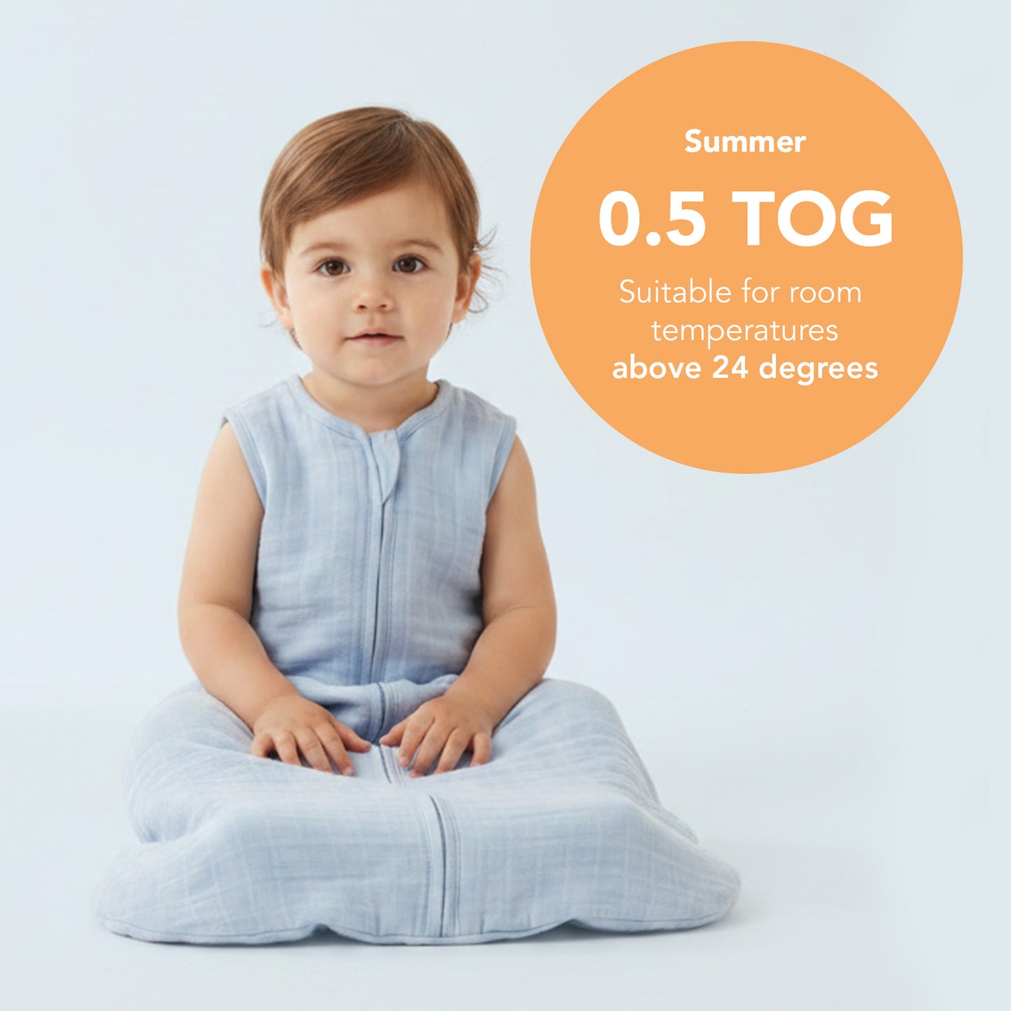 Plain Muslin Sleeping Bag - 0.5 Tog_Powder Blue_5_423