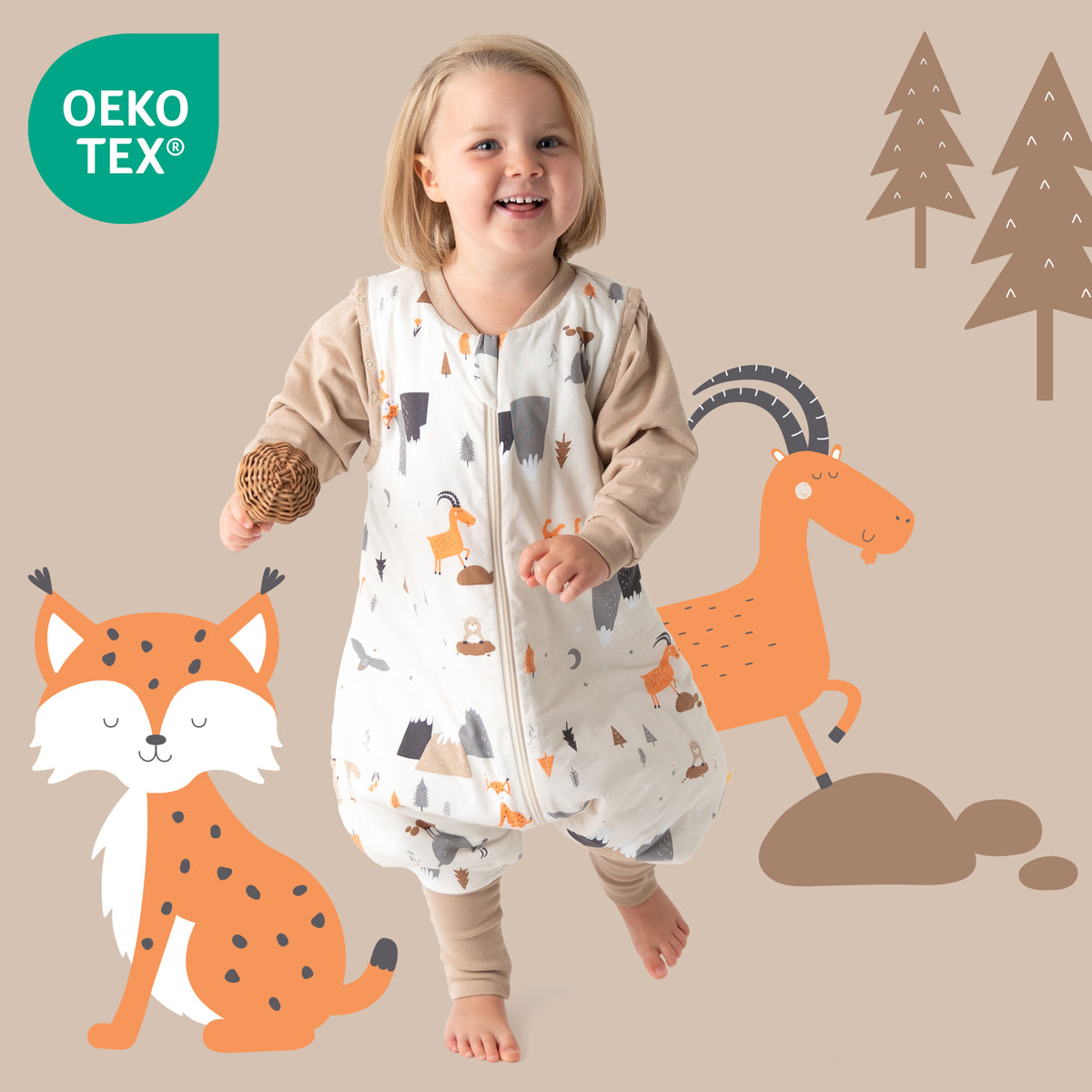 Sleeping Bag with Feet & Foldable Feet Covers - 2.5 TOG_Mountain Animals_OEKOTEX_461