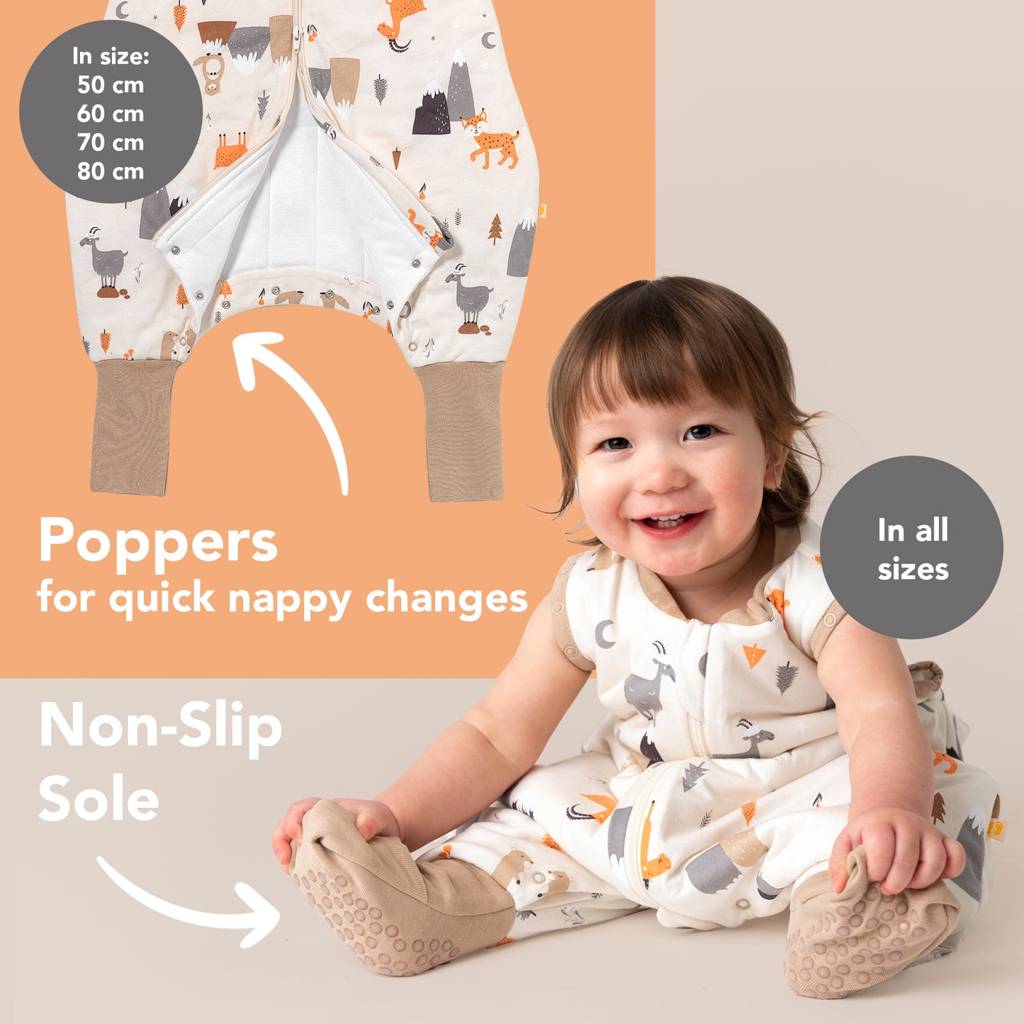 Sleeping Bag with Feet & Foldable Feet Covers - 2.5 TOG_Mountain Animals_foot area_461