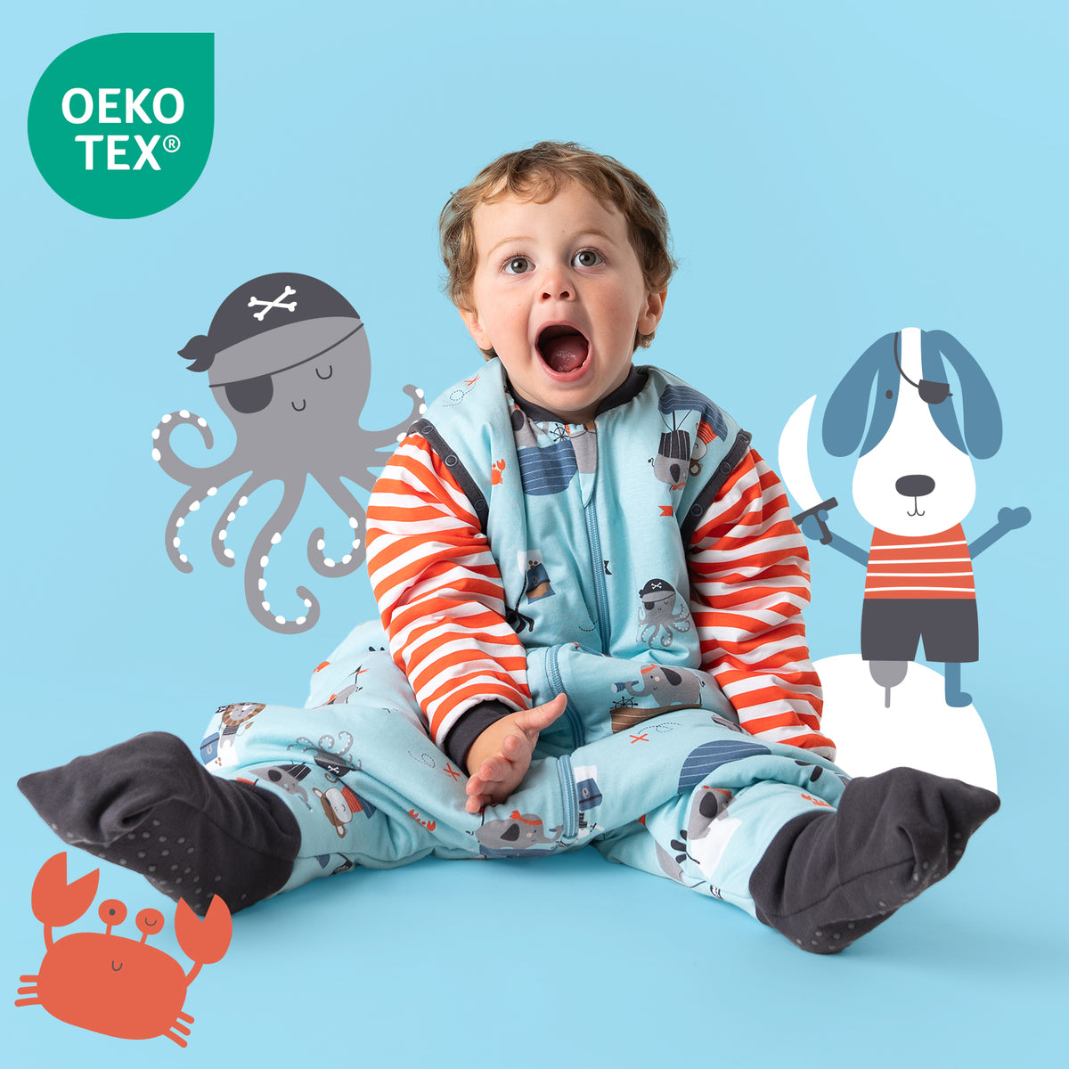 Sleeping Bag with Feet & Foldable Feet Covers - 2.5 TOG_Pirate_OEKOTEX_461