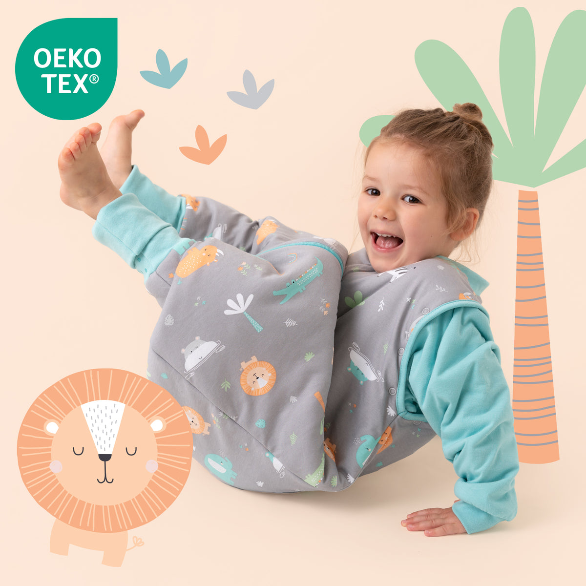 Sleeping Bag with Feet & Foldable Feet Covers - 2.5 TOG_Safari_OEKOTEX_461