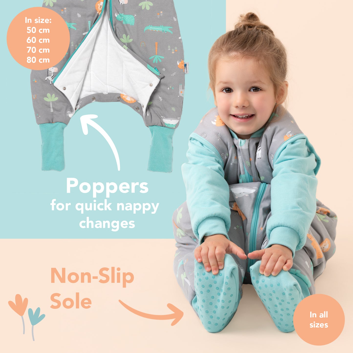 Sleeping Bag with Feet & Foldable Feet Covers - 2.5 TOG_Safari_foot area_461