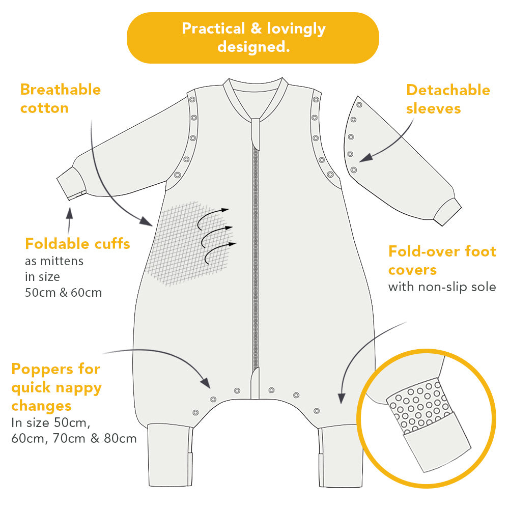 Organic Sleeping Bag with Feet & Foldable Feet Covers - 2.5 TOG