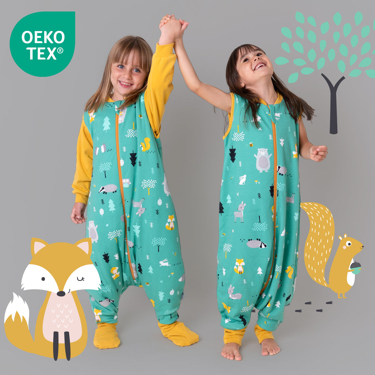 Organic Sleeping Bag with Feet & Foldable Feet Covers - 2.5 TOG_Woodland Animals_OEKOTEX_462