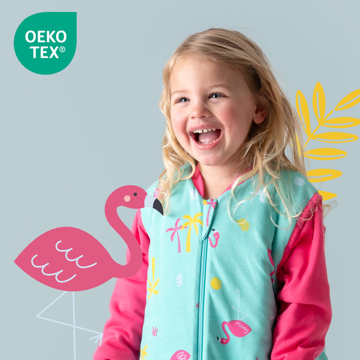 Organic Sleeping Bag with Detachable Sleeves - 2.5 TOG_Flamingo_OEKOTEX_466