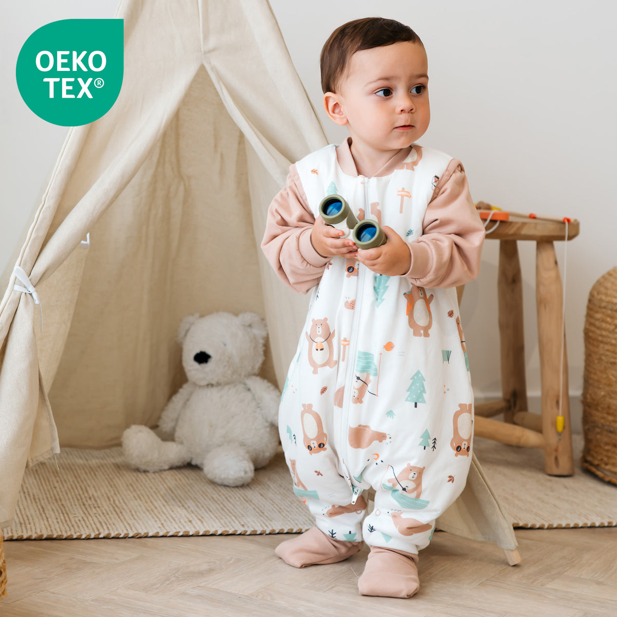 Sleeping Bag with Feet & Foldable Feet Covers - 3.5 TOG_Explorer Bear_OEKOTEX_468