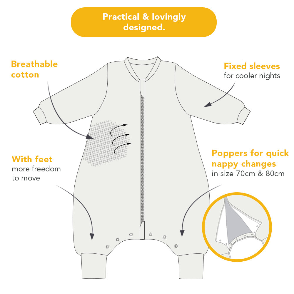 Organic Sleeping Bag with Feet & Foldable Feet Covers - 3.5 TOG