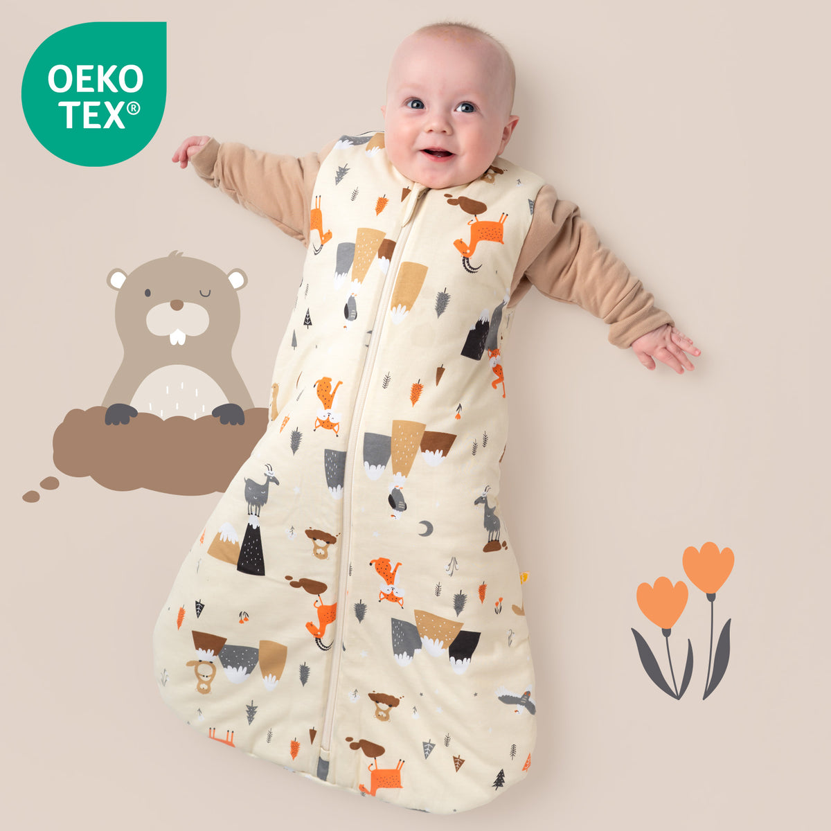 Long Sleeve Baby Sleeping Bag - 3.5 TOG_Mountain Animals_OEKOTEX_471