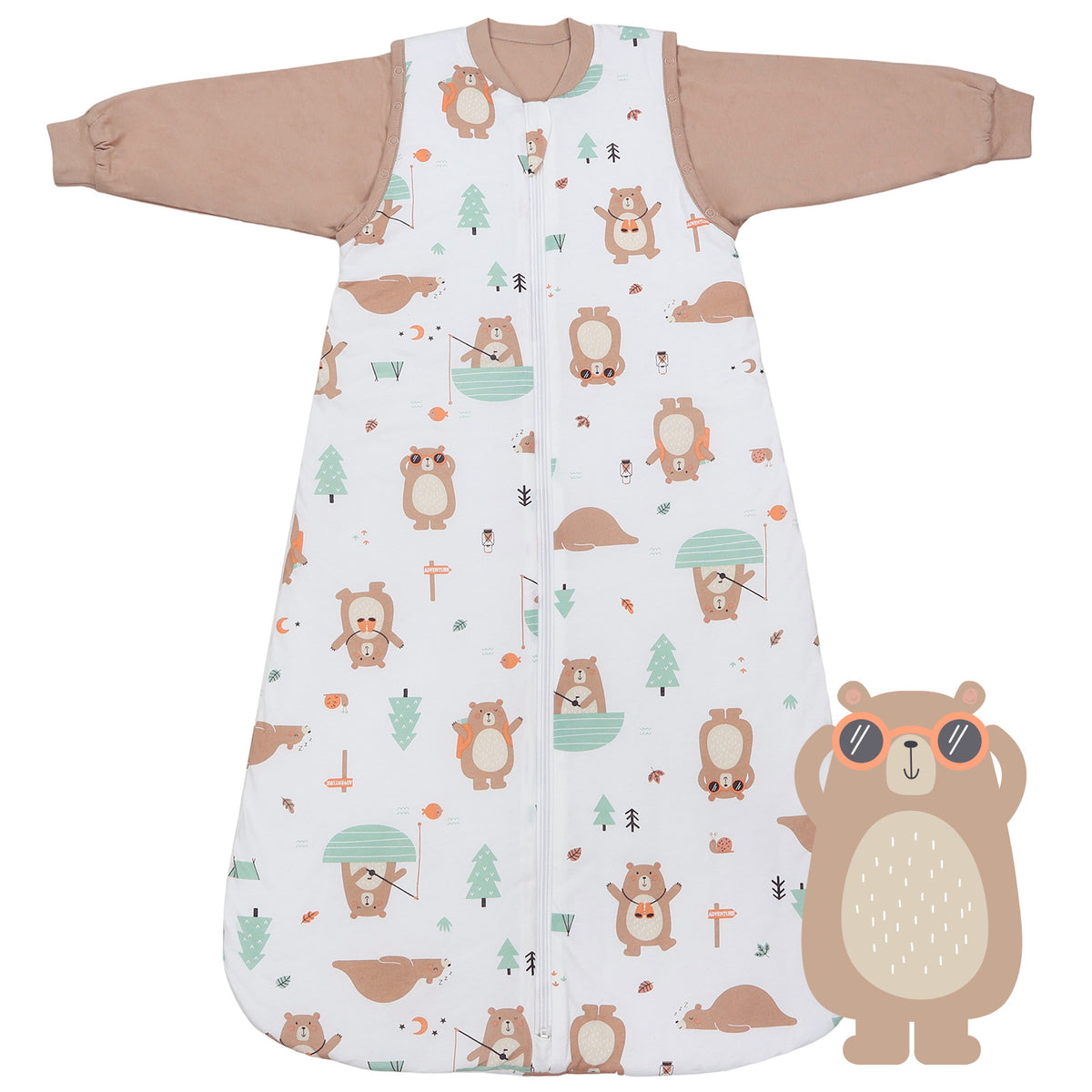 Long Sleeve Baby Sleeping Bag - 3.5 TOG_Explorer Bear_front_471