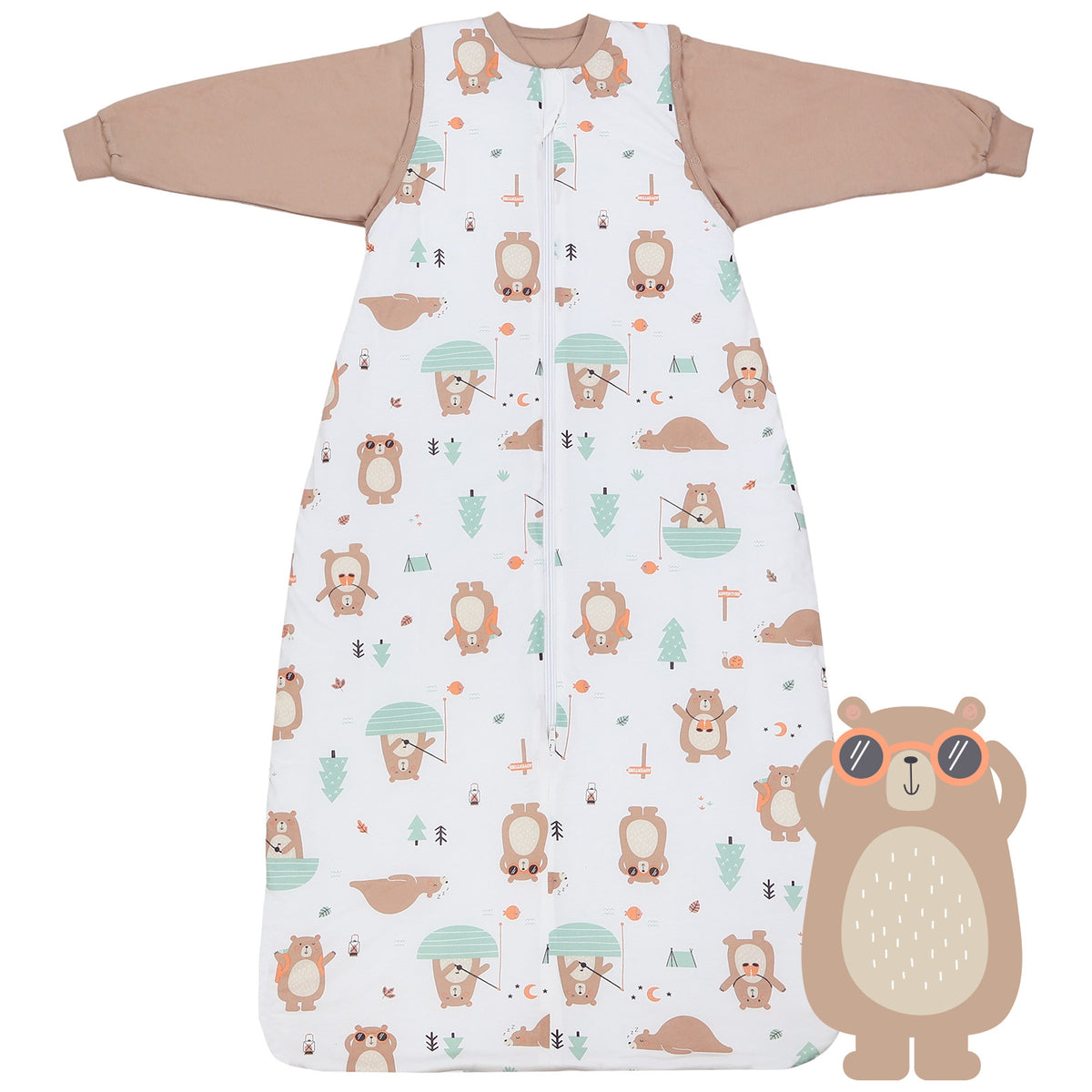 Long Sleeve Baby Sleeping Bag - 3.5 TOG_Explorer Bear_front_471