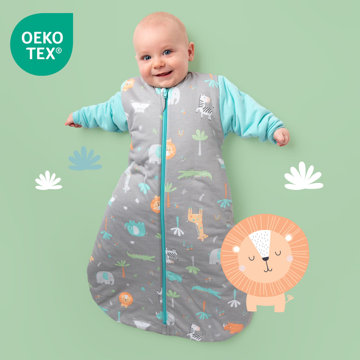 Long Sleeve Baby Sleeping Bag - 3.5 TOG_Safari_OEKOTEX_471