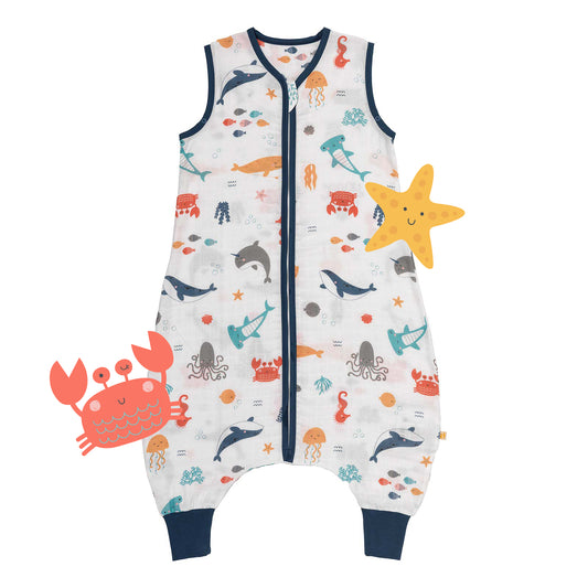 Muslin Sleeping Bag with Feet - 0.5 TOG_Under the Sea_front_412