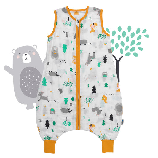Muslin Sleeping Bag with Feet - 0.5 TOG_Woodland Animals_front_412