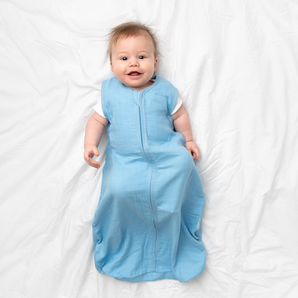 Plain Muslin Sleeping Bag - 0.5 Tog_Blue_3_423