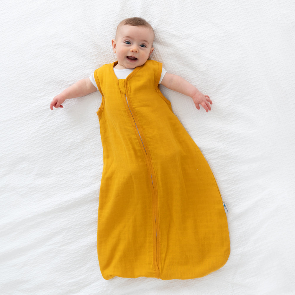Plain Muslin Sleeping Bag - 0.5 Tog_Mustard_4_423
